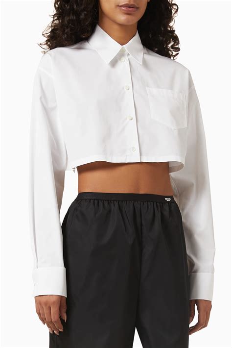 prada white crop shirt|prada zipper top.